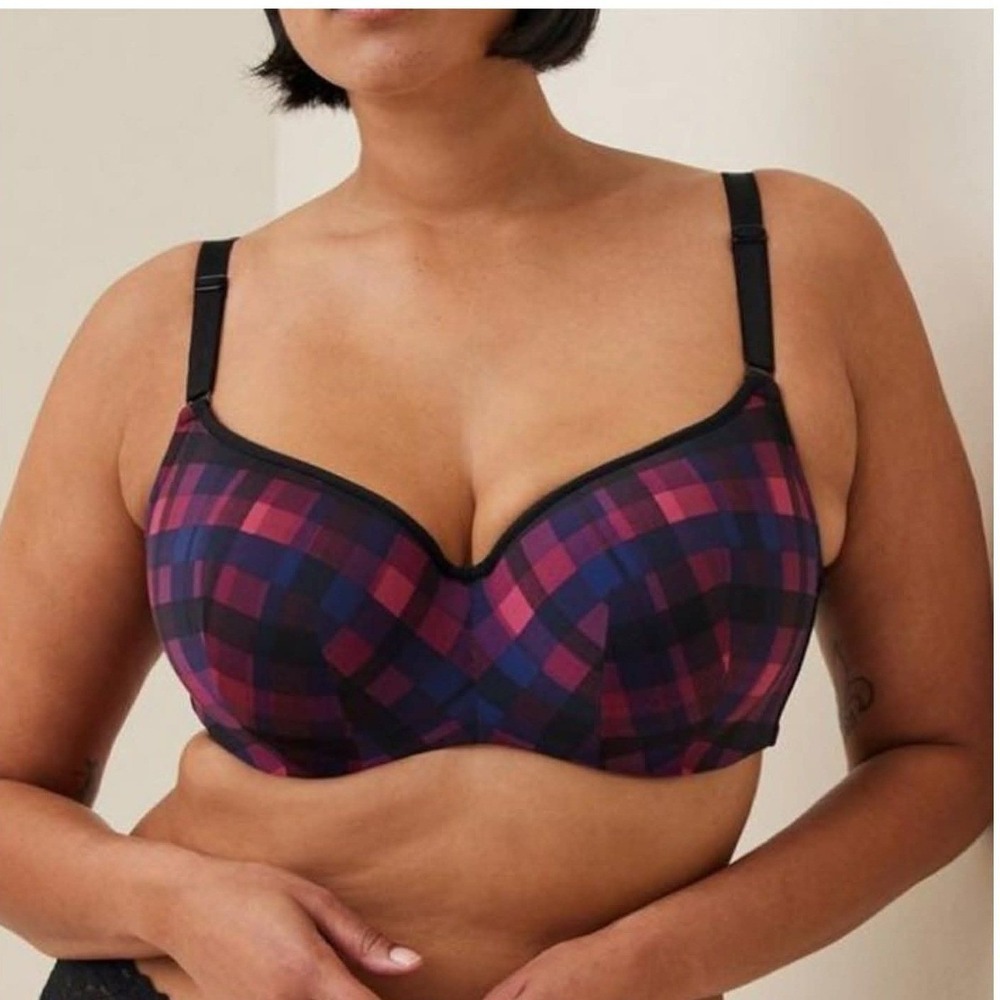 Torrid Curve Full-Coverage Balconette Plaid Print‎ 360° Back Smoothing Bra 44B